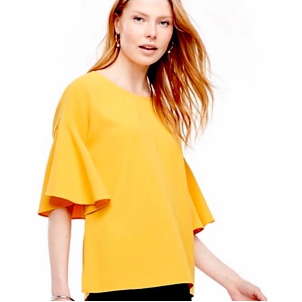 Ann Taylor Mustard Yellow Bell Sleeve Blouse Top Sz L